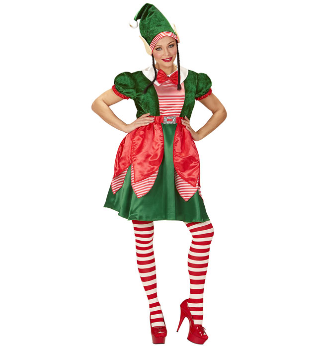 Santa'S Little Helper Elf  Dress, Hat With Ears And Plaits 