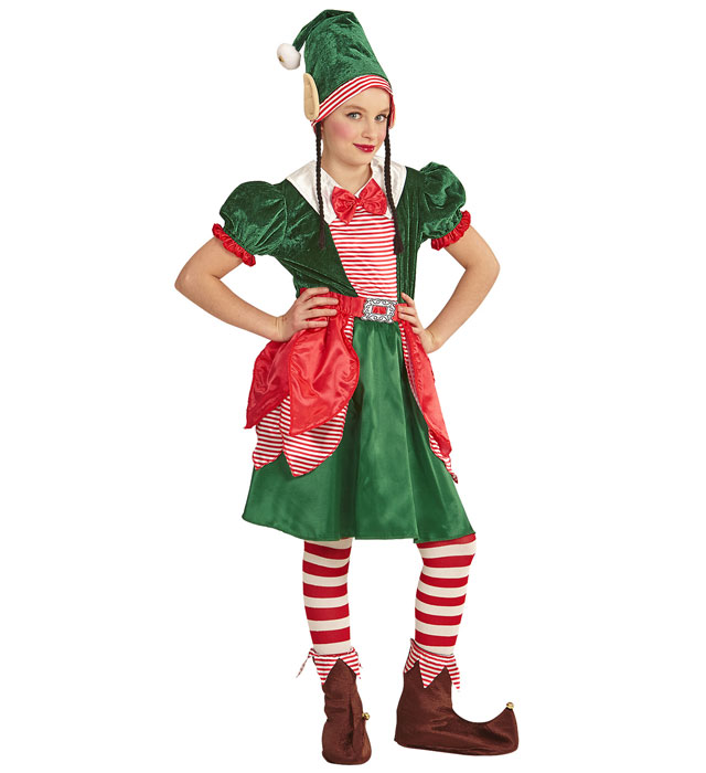 Santa'S Little Helper Elf  Dress, Hat With Ears And Plaits 