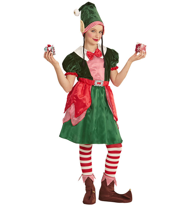Santa'S Little Helper Elf  Dress, Hat With Ears And Plaits 
