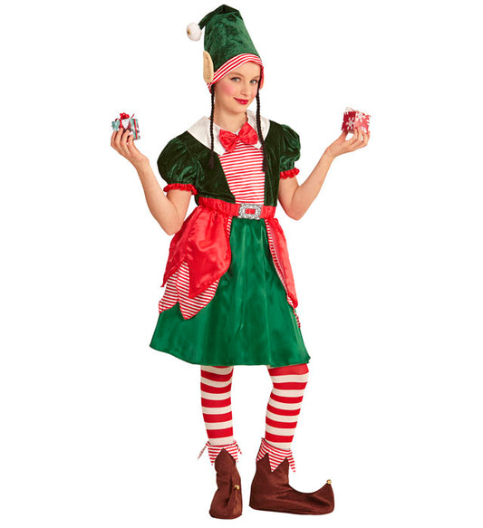 Santa'S Little Helper Elf  Dress, Hat With Ears And Plaits 