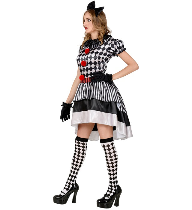 Vintage Clown  Dress With Ruff, Bow Headband, Gloves 