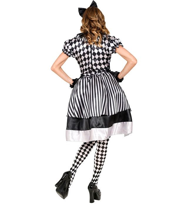Vintage Clown  Dress With Ruff, Bow Headband, Gloves 