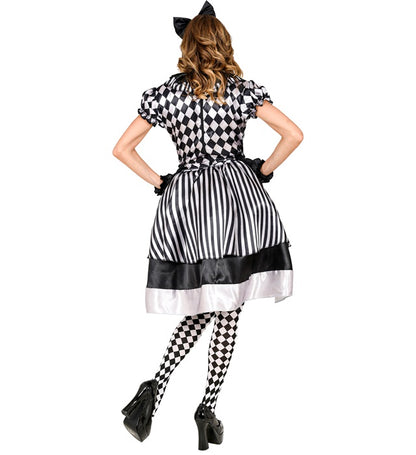 Vintage Clown  Dress With Ruff, Bow Headband, Gloves 