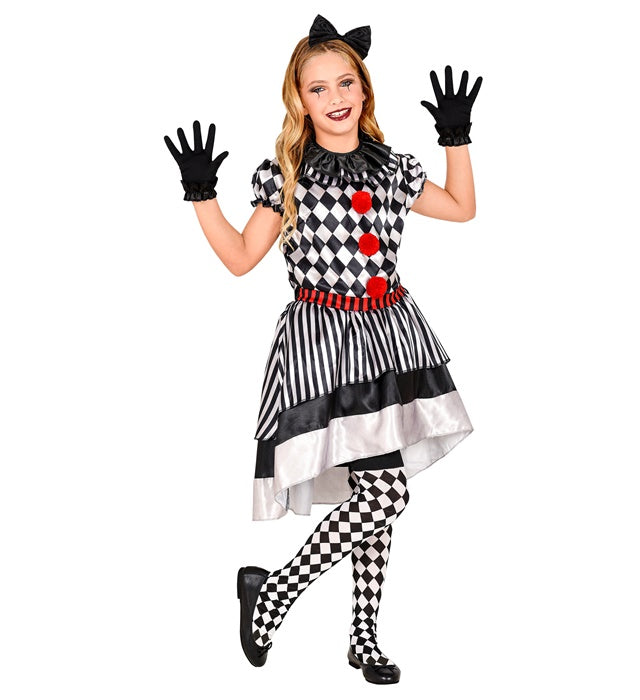 Vintage Clown  Dress With Ruff, Bow Headband, Gloves 