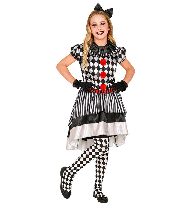 Vintage Clown  Dress With Ruff, Bow Headband, Gloves 