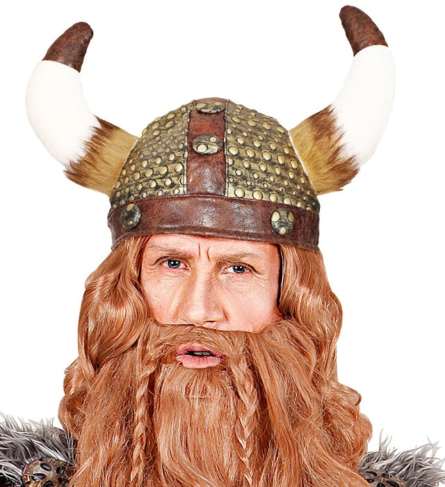 Leather Look Viking Helmet With Fur