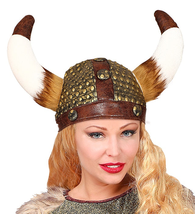 Leather Look Viking Helmet With Fur