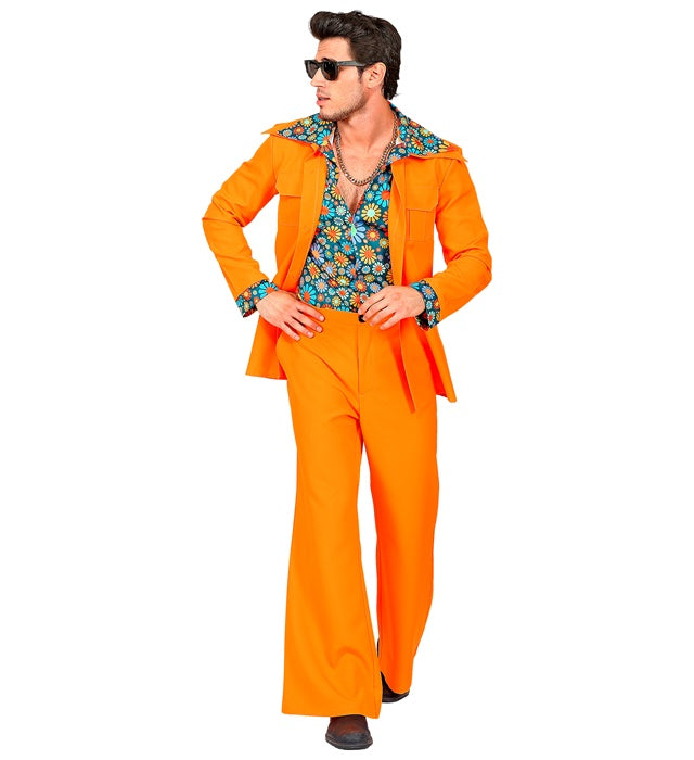 The 70S Disco Style - Orange  Jacket With Shirt, Pants 