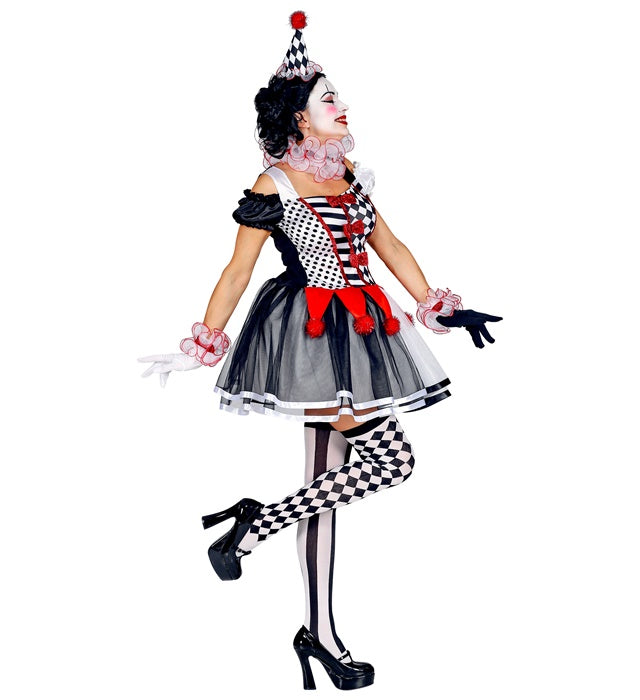 Harlequin  Dress, Ruff, Cuffs, Mini Hat 