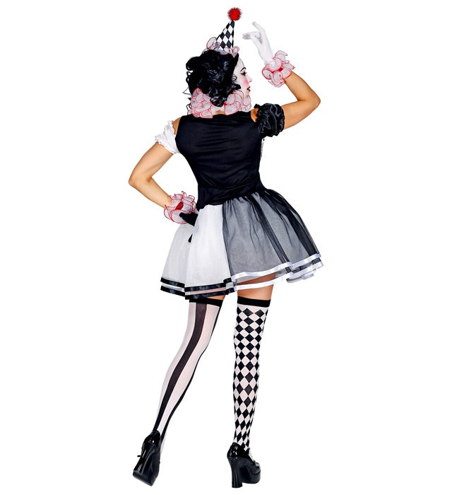 Harlequin  Dress, Ruff, Cuffs, Mini Hat 