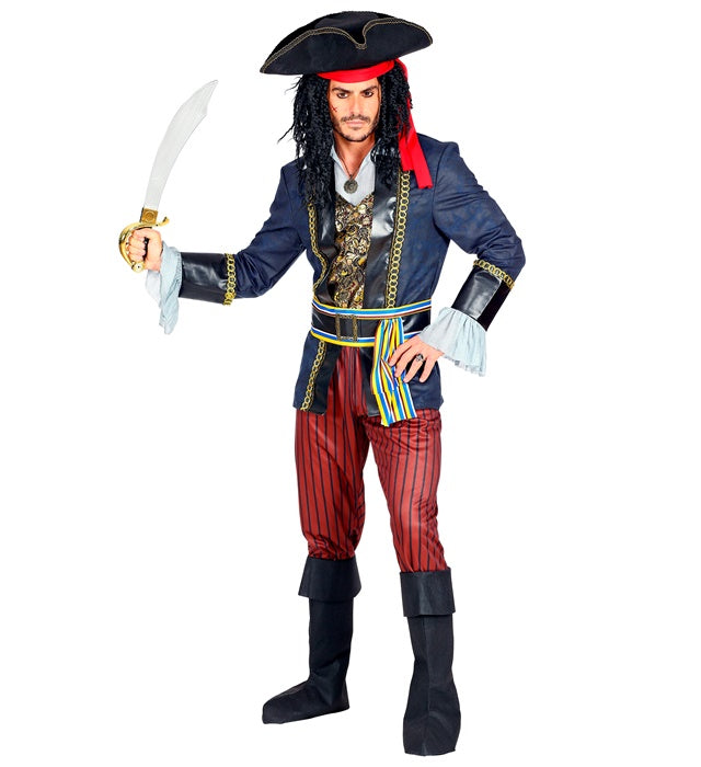 Pirate Captain  Coat With Vest & Shirt, Pants, Belt With Buckle & Sash, Boot Covers, Hat With Bandana 