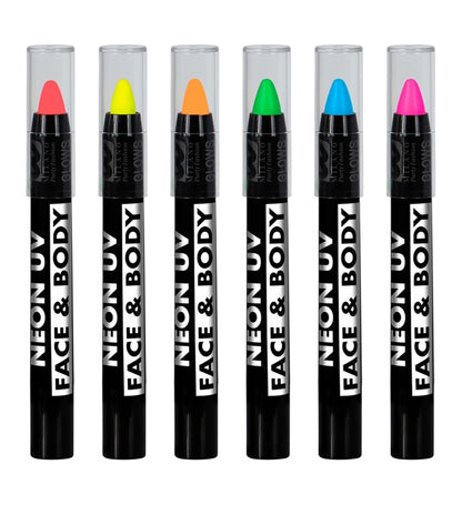 Set Of 6 Neon Make-Up Pencils In Window Box  2 X Neon Pink, 1 Yellow, 1 Orange, 1 Green, 1 Blue  - 21 Ml