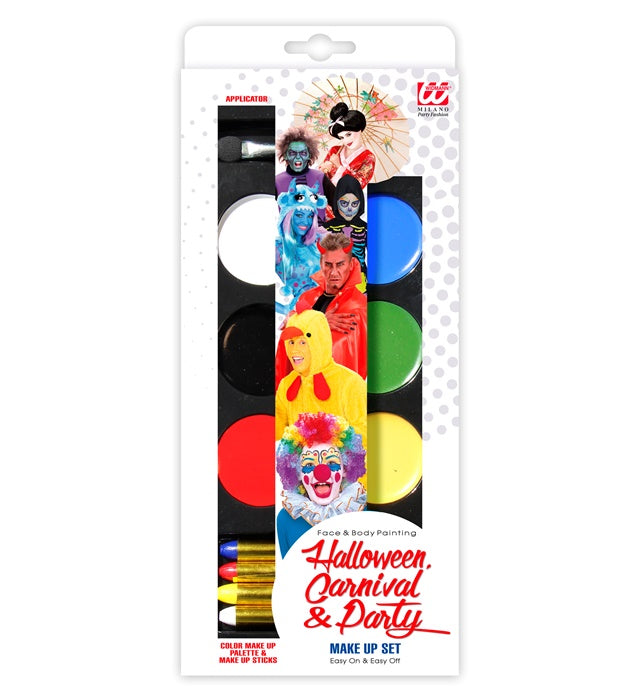 Halloween, Carnival & Party Make Up Set In Window Box  6 Color Make-Up Palette 30 G  6 X 5 G , 4 Color Make-Up Pencils 8,8 G  4 X 2,2 G , Applicator 