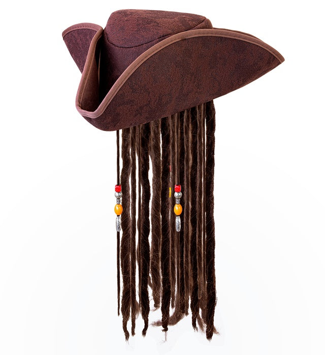 Leather Look Pirate Tricorn With Dreadlocks