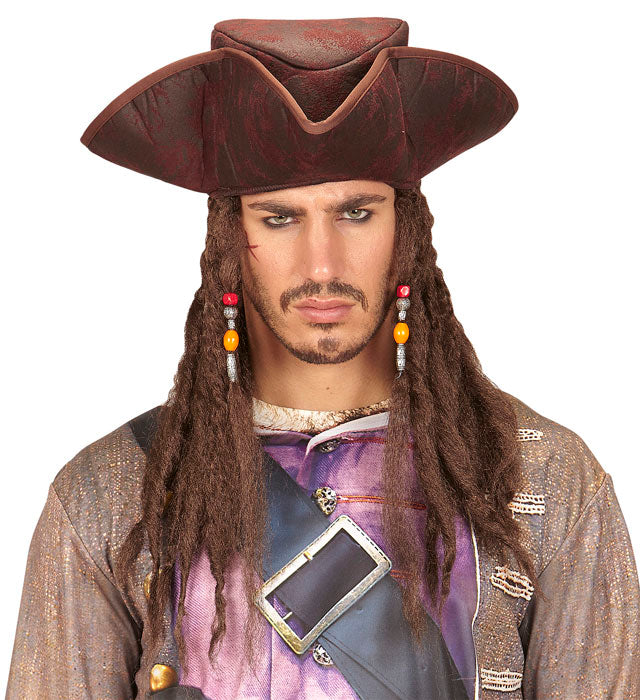 Leather Look Pirate Tricorn With Dreadlocks