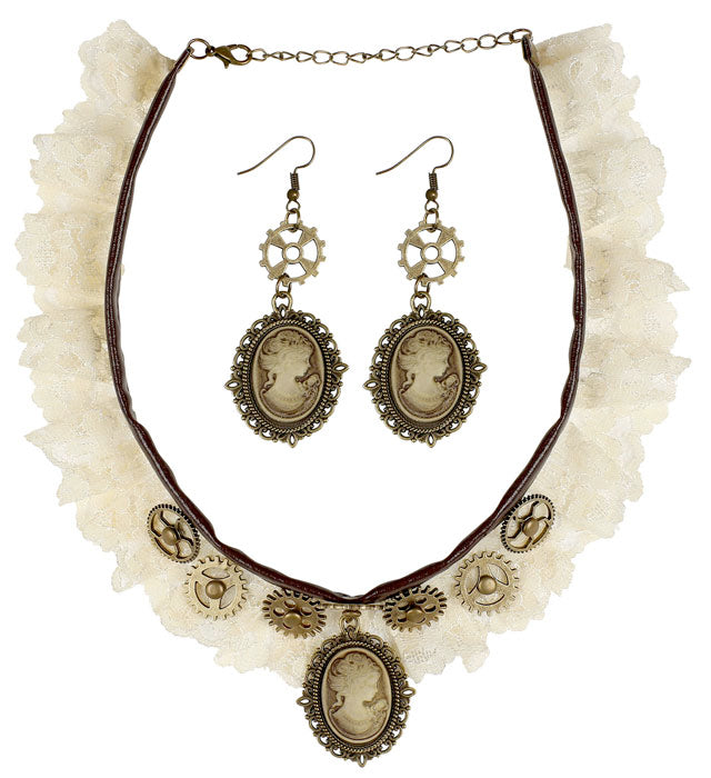 Steampunk Lace Choker & Cameo Earrings