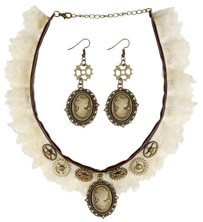 Steampunk Lace Choker & Cameo Earrings