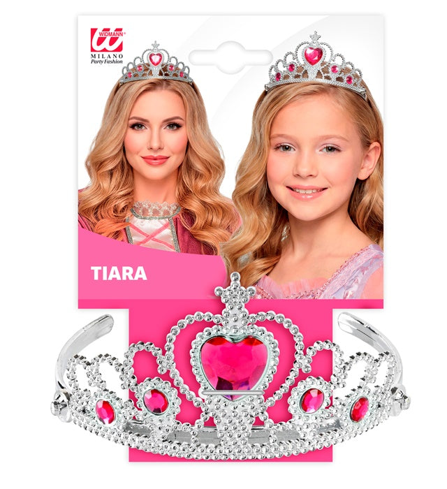 Silver Tiara With Pink Gems