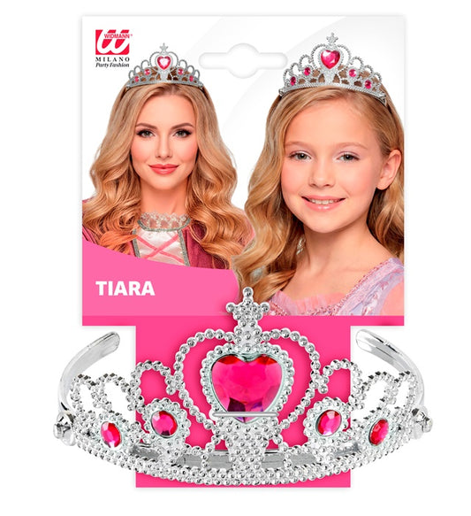 Silver Tiara With Pink Gems