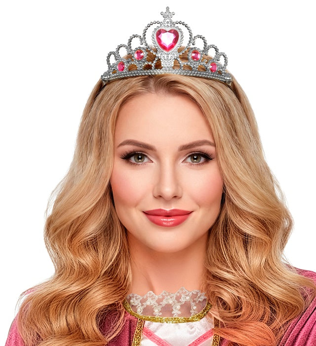 Silver Tiara With Pink Gems