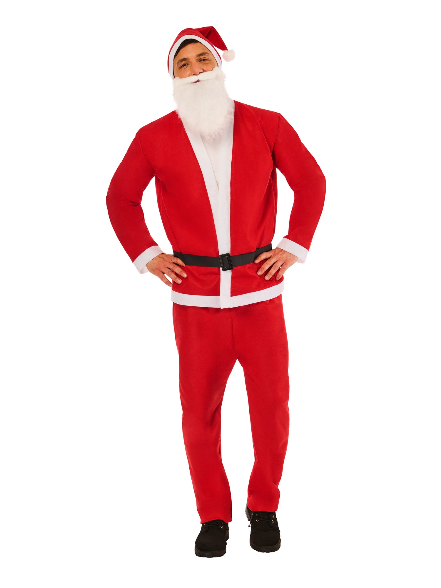 Santa Mens Top Trousers Belt Hat Beard Costume 1