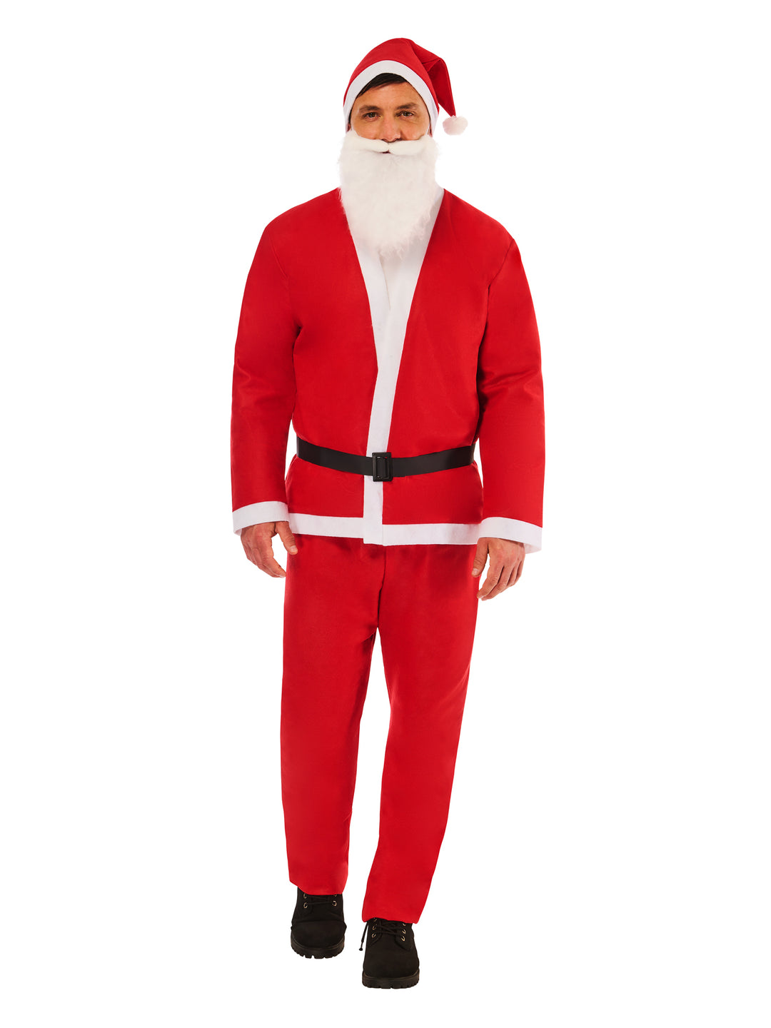 Santa Mens Top Trousers Belt Hat Beard Costume