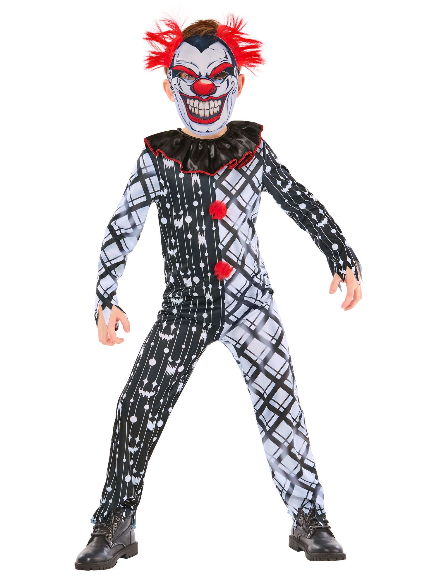 Monochrome Sinister Clown Suit Costume for Kids 1