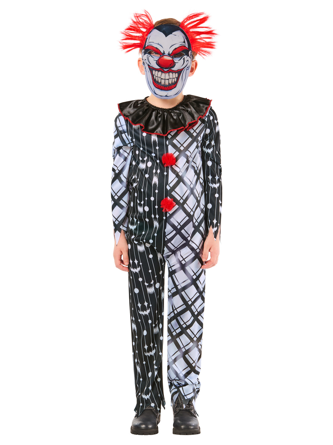 Monochrome Sinister Clown Suit Costume for Kids