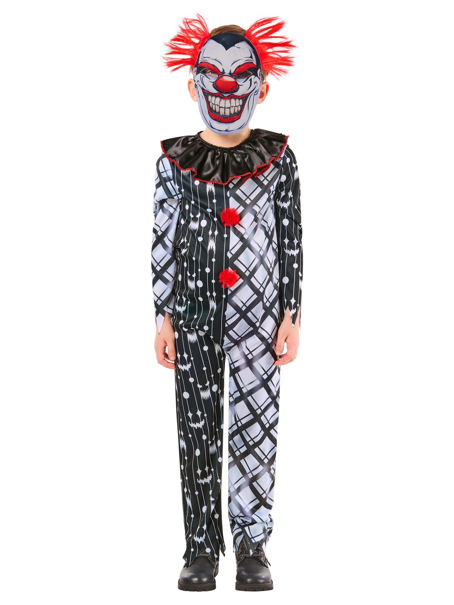Monochrome Sinister Clown Suit Costume for Kids 4