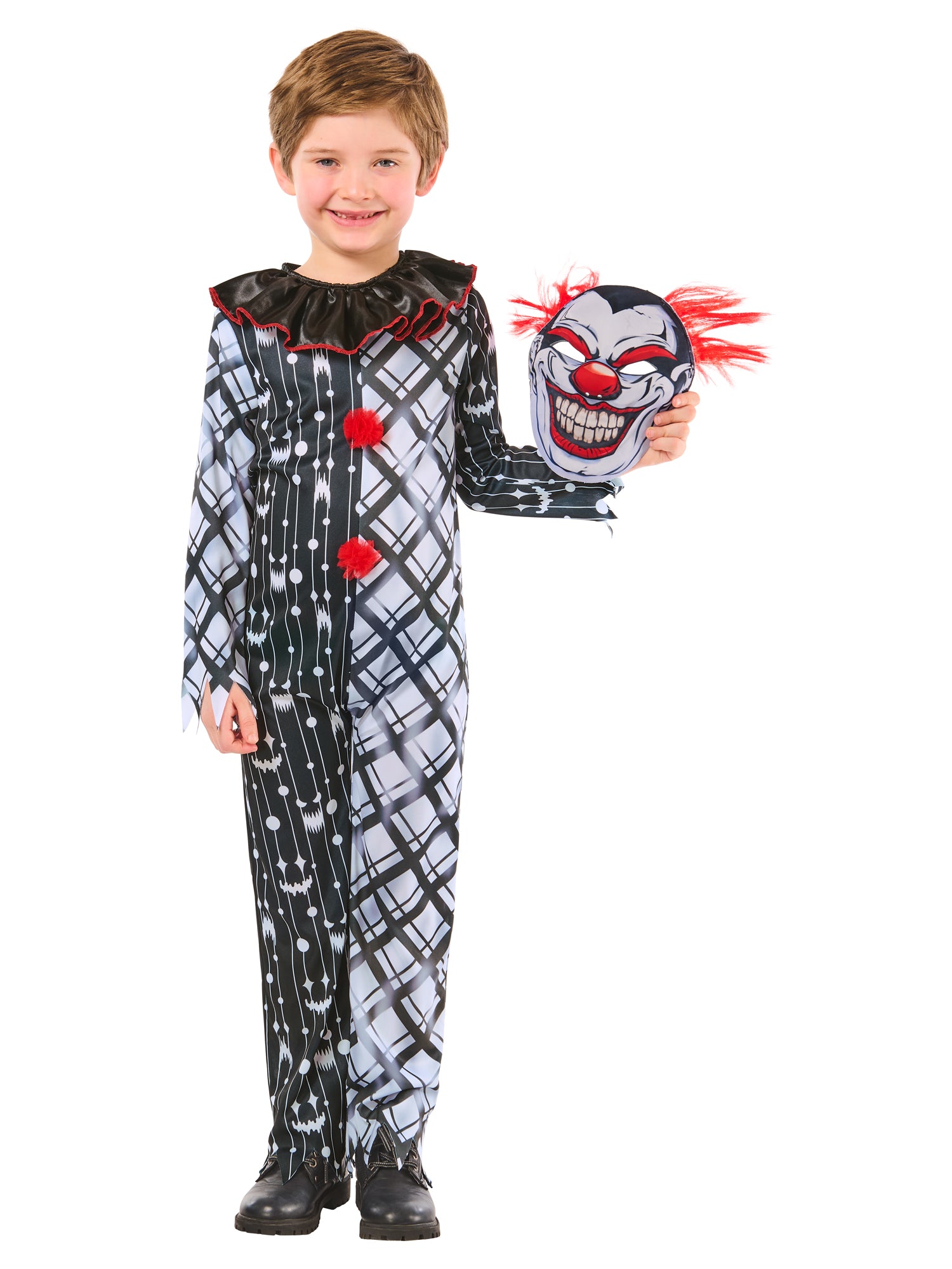 Monochrome Sinister Clown Suit Costume for Kids 5