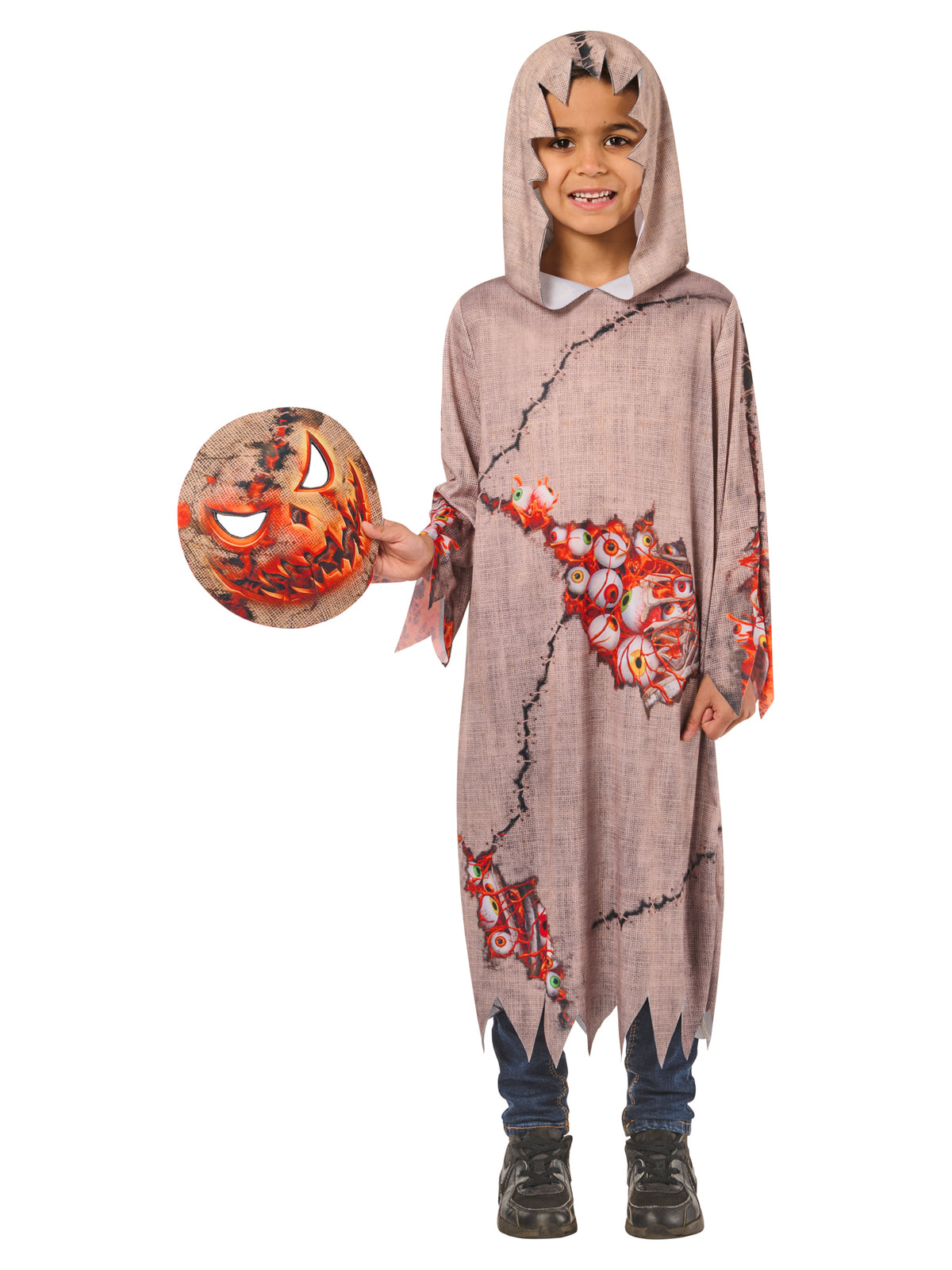 Pumpkin Goblin Kids Hooded Robe and Mask 4