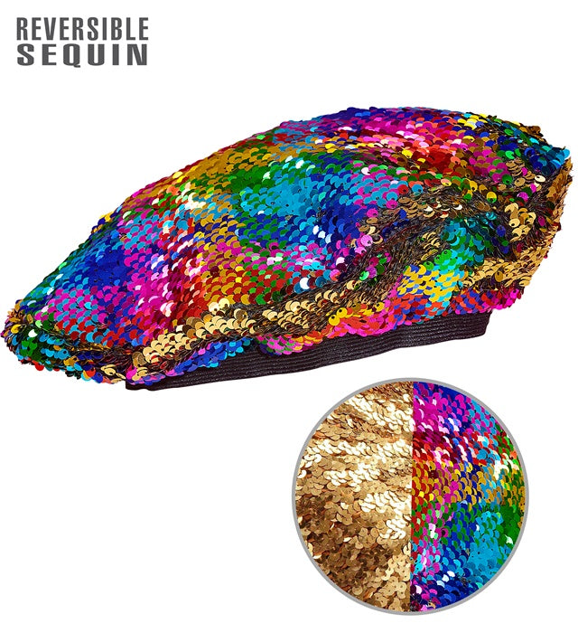 Reversible Rainbow/Gold Sequin Beret