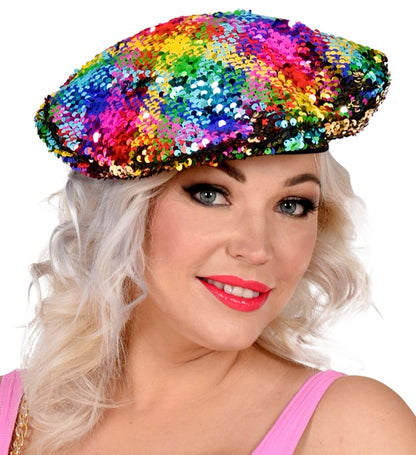 Reversible Rainbow/Gold Sequin Beret