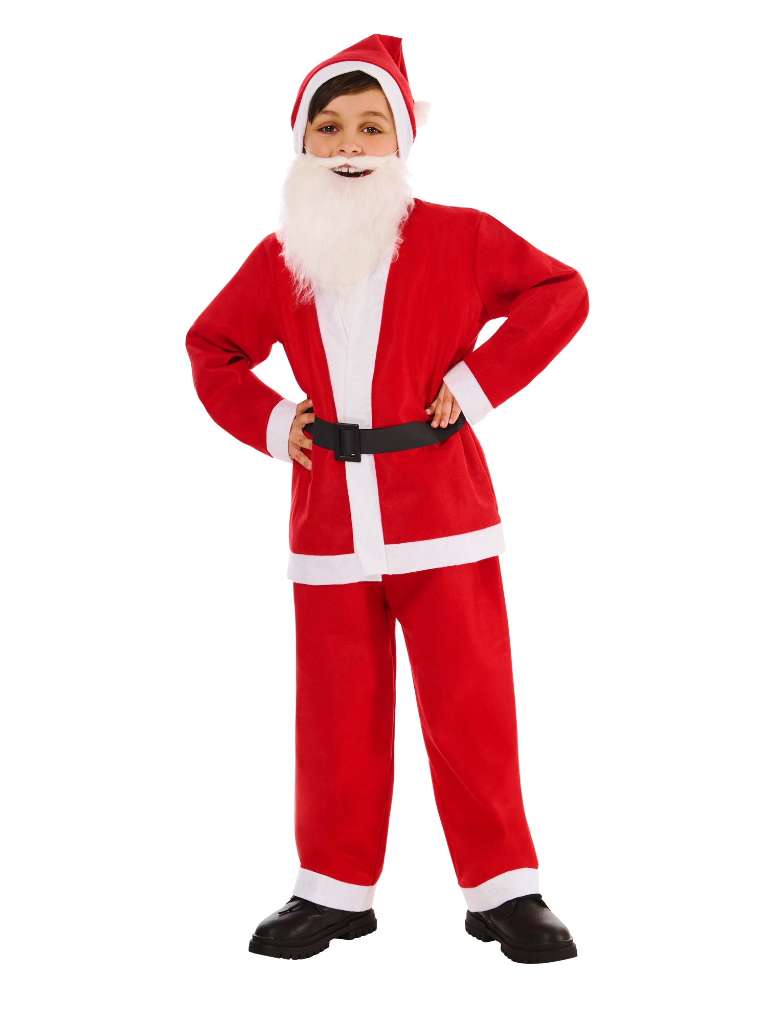 Kids Value Santa Costume Top Trousers Belt Hat Beard 1