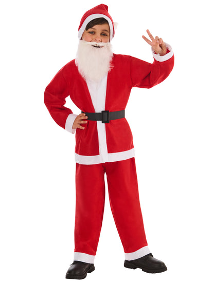 Kids Value Santa Costume Top Trousers Belt Hat Beard 4