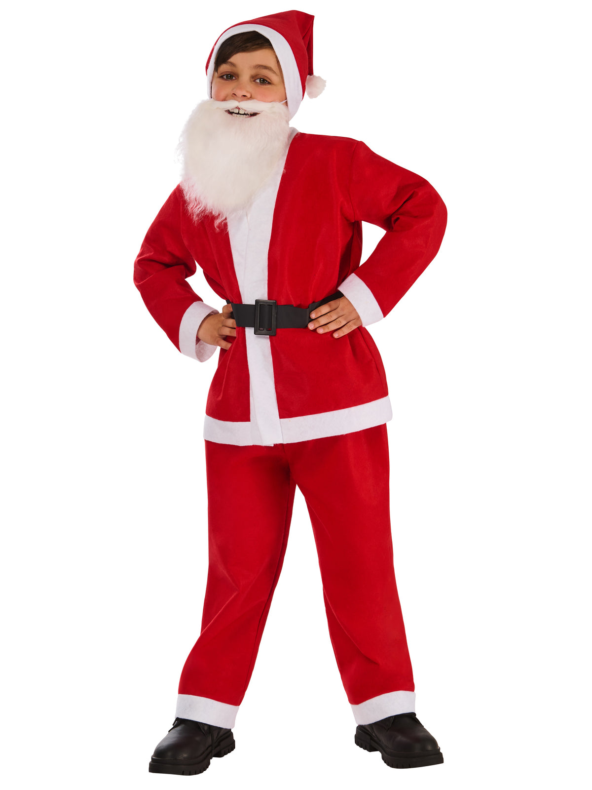 Kids Value Santa Costume Top Trousers Belt Hat Beard 5