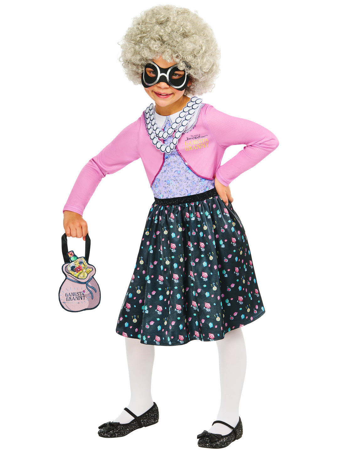 Gangsta Granny Costume Dress Wig Mask and Accessory Bag