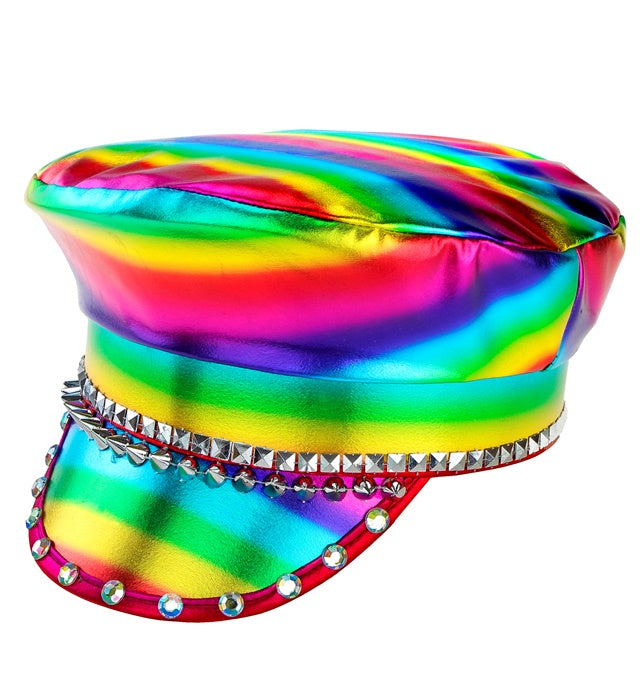 Studded & Jewelled Rainbow Biker Cap