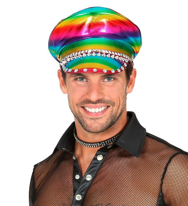 Studded & Jewelled Rainbow Biker Cap