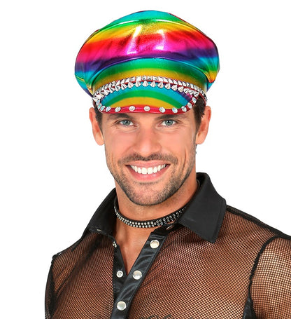 Studded & Jewelled Rainbow Biker Cap