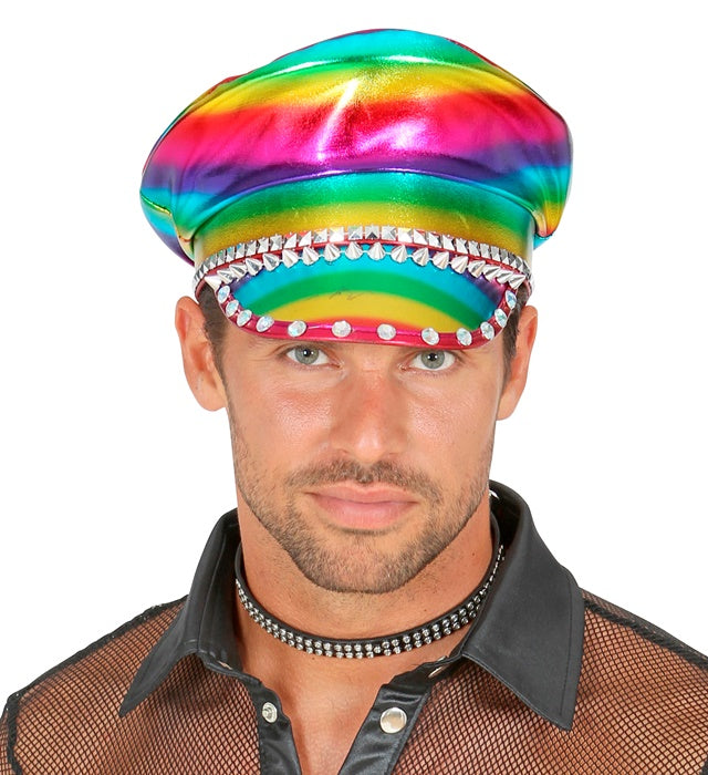 Studded & Jewelled Rainbow Biker Cap