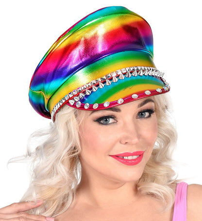 Studded & Jewelled Rainbow Biker Cap
