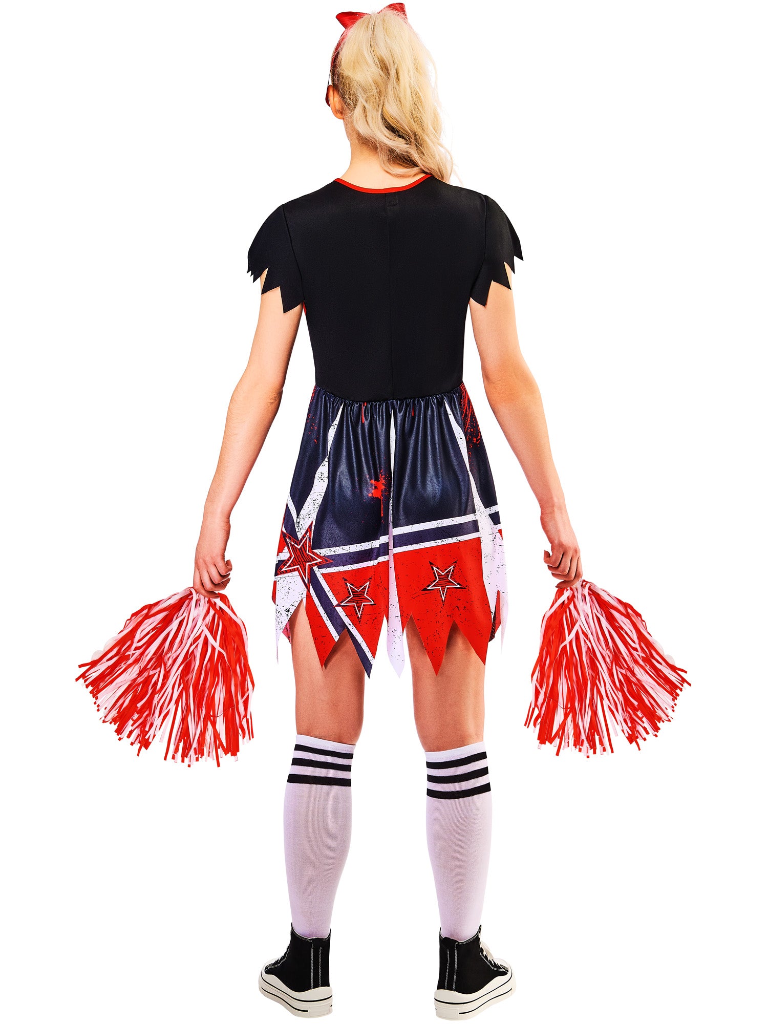 Zombie Cheerleader Adult Dress Costume with Pom Poms 2