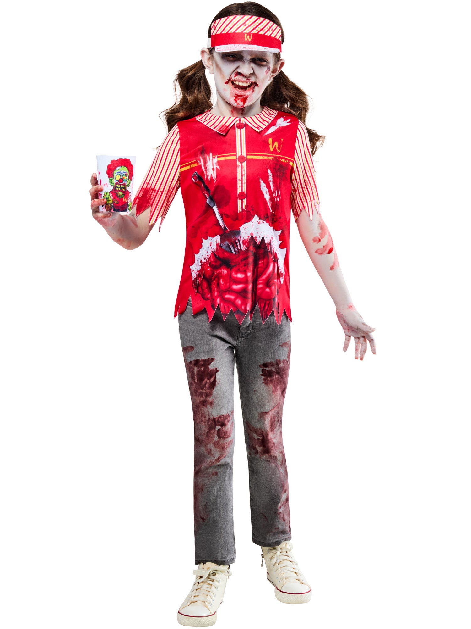 Zombie Burger Worker Costume Kids Top Visor Cup Holder 1