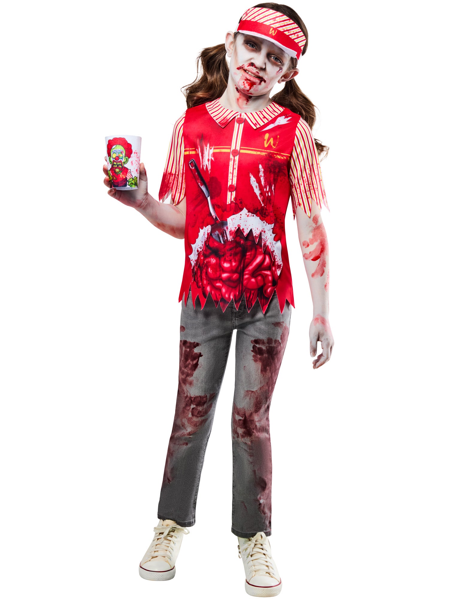 Zombie Burger Worker Costume Kids Top Visor Cup Holder 5