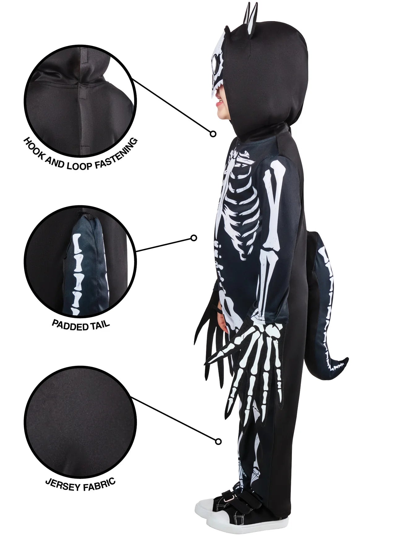 Skeleton Werewolf Costume Kids Jumpsuit with Headpiece and Detachable Tail 6