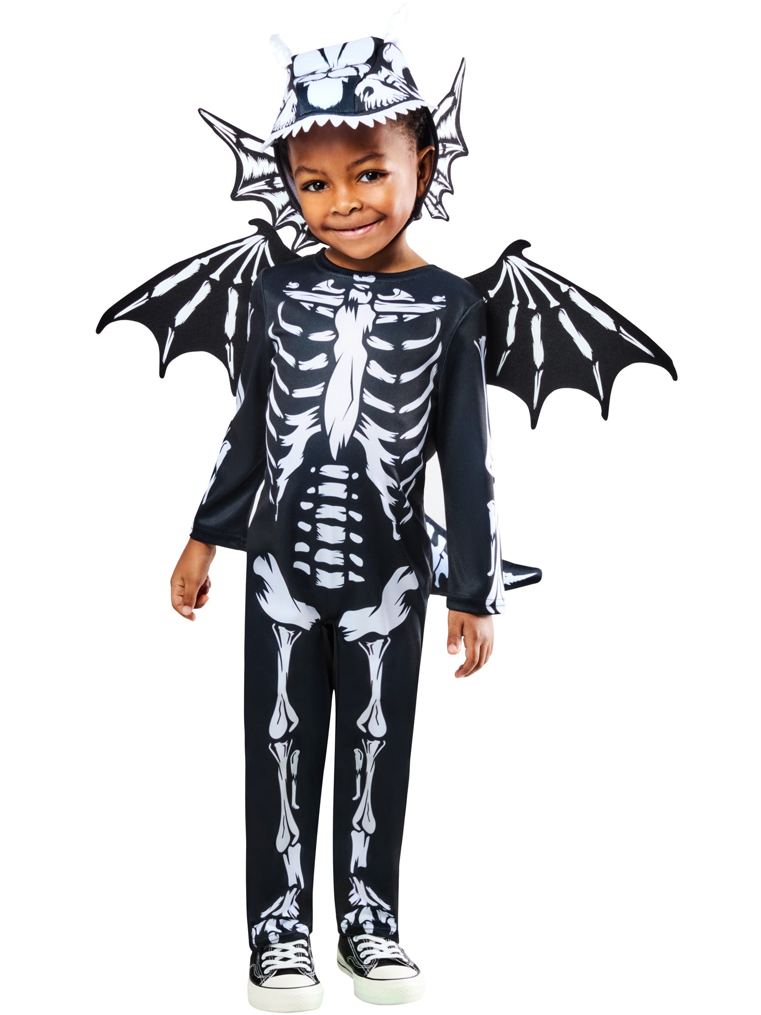 Skeleton Dragon Costume for Kids Jumpsuit Headpiece Wings Tail 1