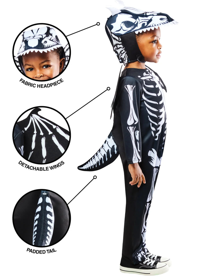 Skeleton Dragon Costume for Kids Jumpsuit Headpiece Wings Tail