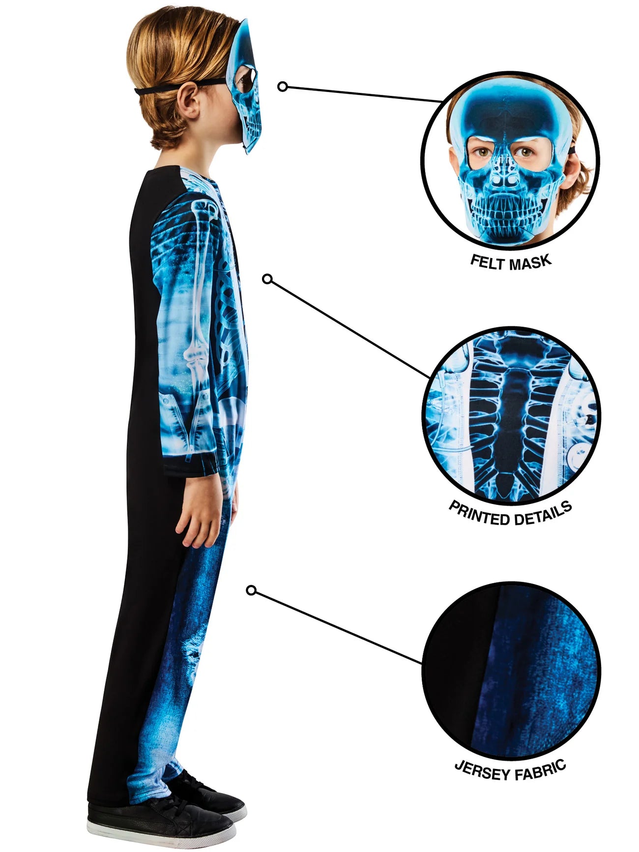 X-Ray Skeleton Costume for Kids Jumpsuit and Mask 3