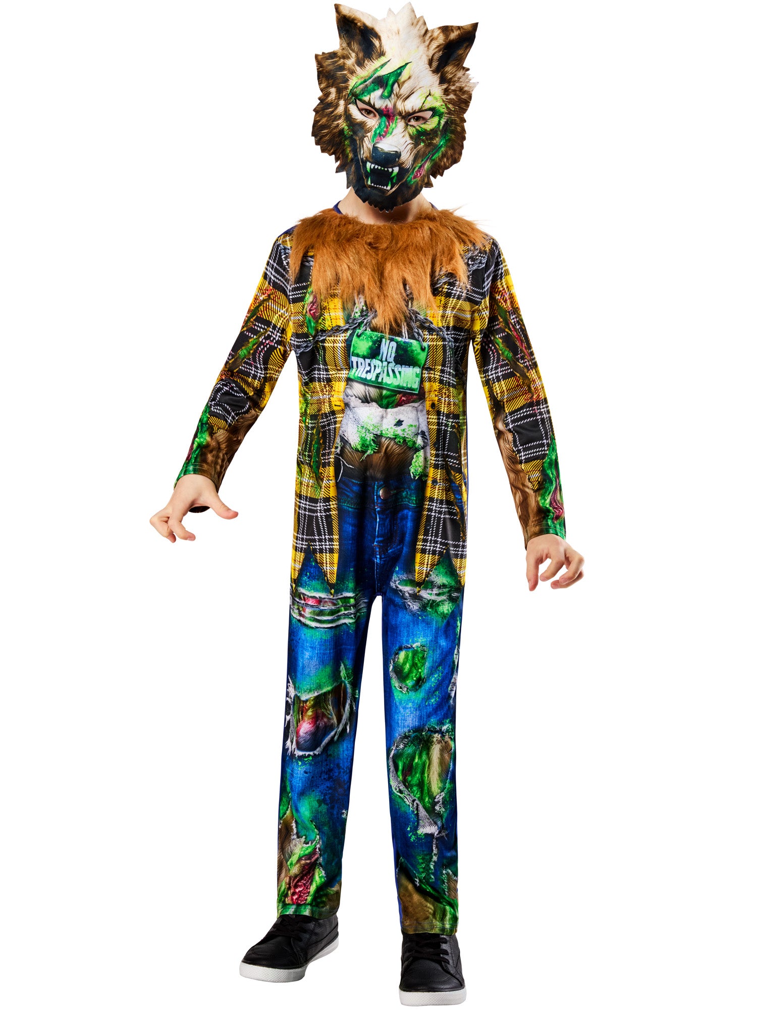 Toxic Werewolf Kids Costume Padded Faux Fur Jumpsuit with Mask 1